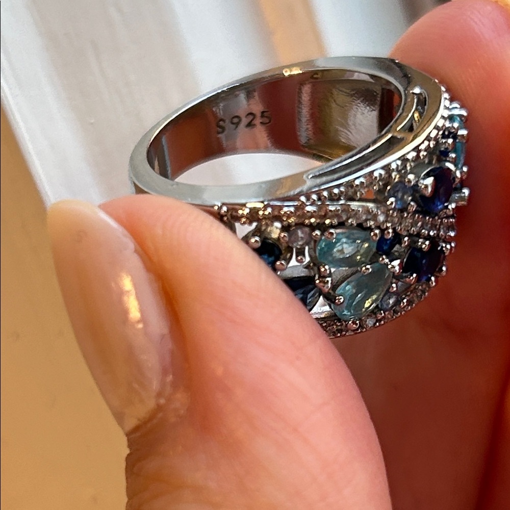 Silver and Lab Sapphire/Topaz Ring - Picture 4 of 6